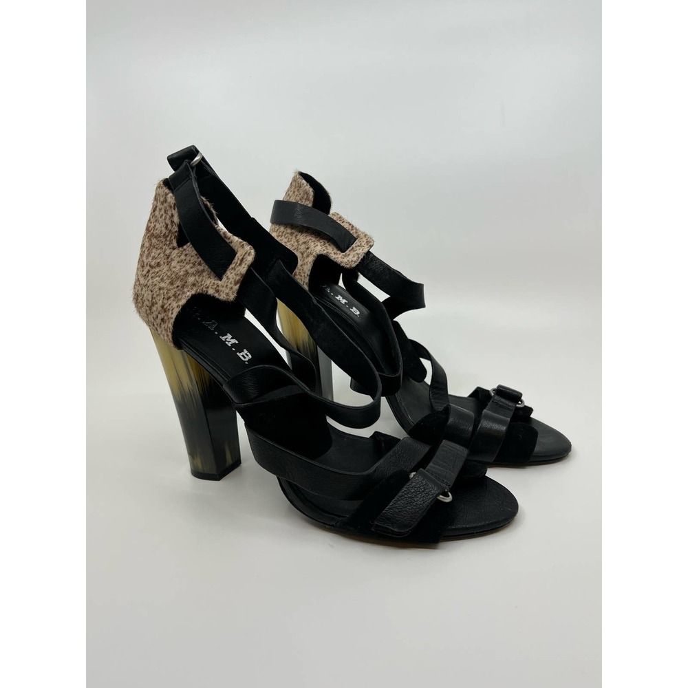 L.A.M.B. Korry Calf Hair & Leather Strappy Heels Size 9 M